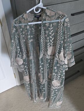 Torrid Sage Green Sheer Floral Lace Duster
